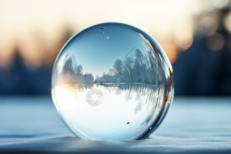 圣诞节水晶球圣诞球在冰雪之中闪耀背景