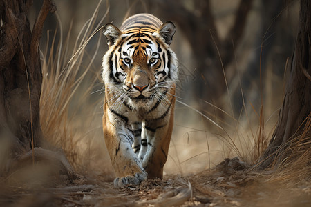 枯草旁的老虎图片