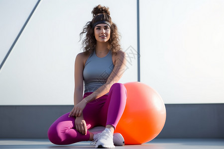 爱好瑜伽球运动的女子图片