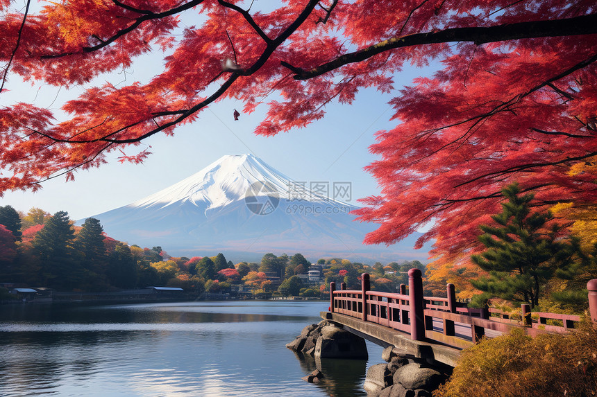 红叶山挂桥秋景图片