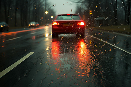 汽车大灯光夜晚大雨中的车辆背景