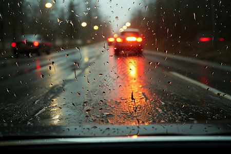 汽车大灯光大雨中行驶的车辆背景