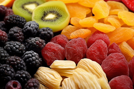 多彩水果混合多彩的果蔬干背景
