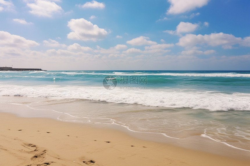 蔚蓝海水的度假海滩图片