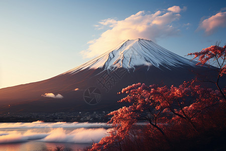 蓝天下的富士山背景图片