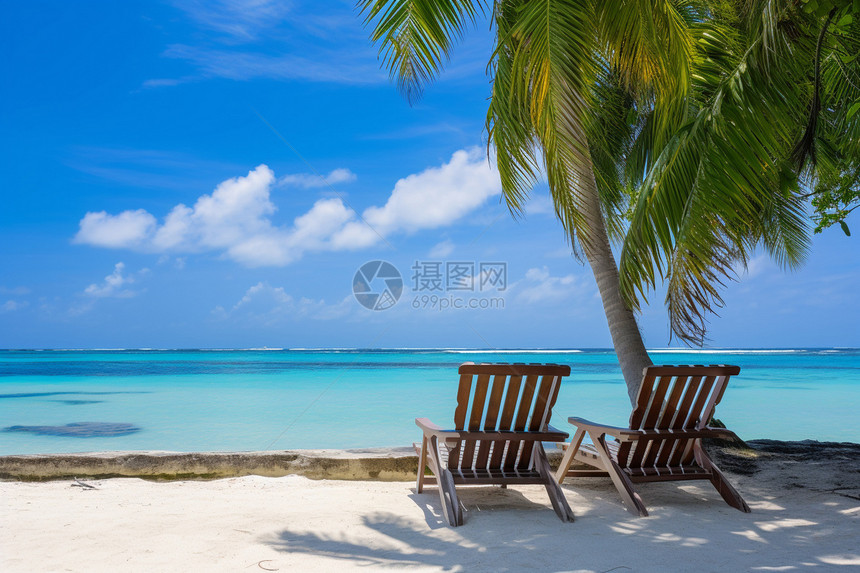 夏季沙滩上的沙滩椅图片