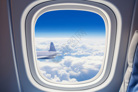 空中航行飞机的舷窗高清图片