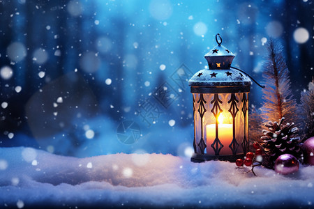 雪中灯光雪地中唯美的圣诞节装饰设计图片