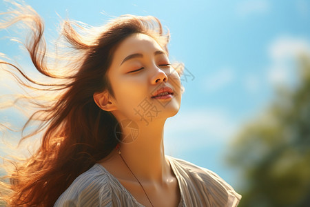 户外头发飘逸的女子图片