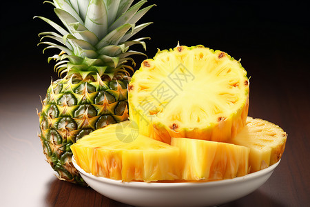 切开的新鲜菠萝拼盘背景图片
