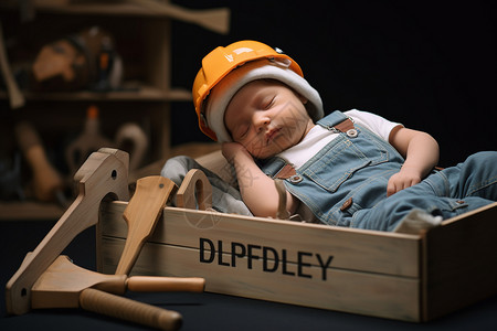 可爱睡宝宝睡在木箱里的宝宝背景