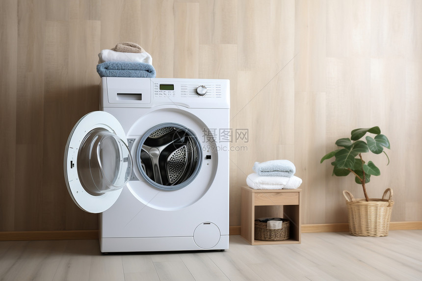 家庭洗衣房中的洗衣机图片