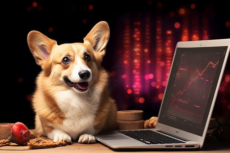 可爱的柯基犬与笔记本电脑图片