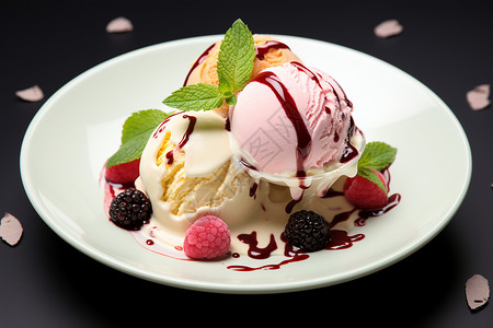 夏日冰淇淋：果香缭绕，颜色诱人，令人口感一流背景图片