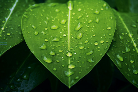 树叶上的雨滴背景图片