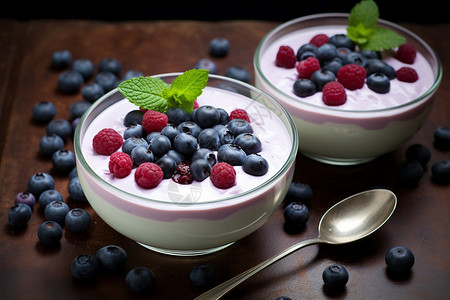 蓝莓酸奶两碗酸奶背景