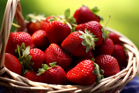 篮子里美味的草莓背景图片