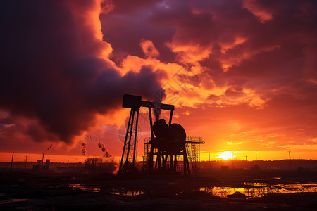 日落下的石油开采图片