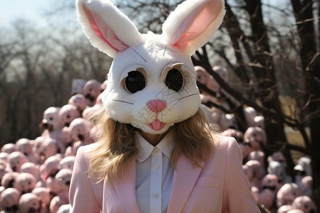 兔头素材彩蛋丛林中的兔头女人背景