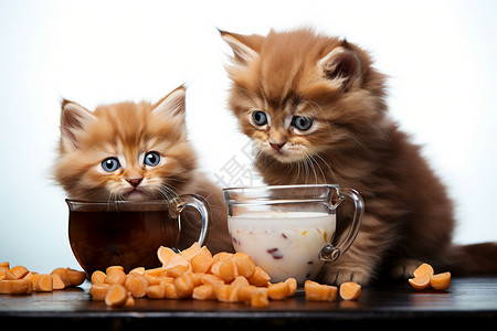 可爱的小猫咪享受晚餐图片