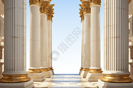 柱廊古典气息恢弘庄严的大理石柱子设计图片