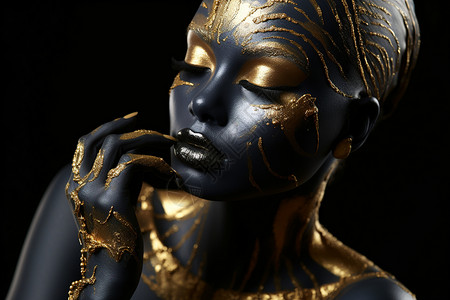 黑金炫彩身体彩绘的女人背景图片