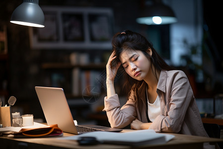 夜晚加班的女性图片