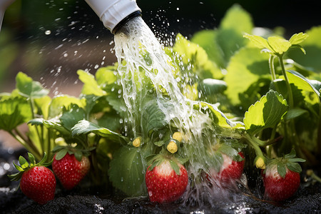 农业灌溉的草莓果园图片