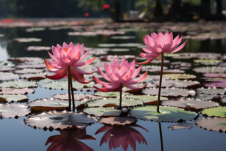 池塘中盛开的美丽莲花图片