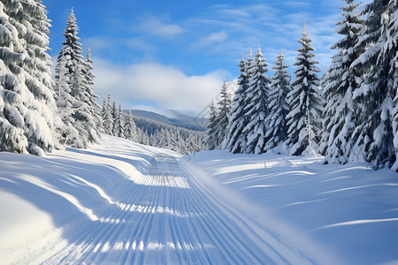 冬日白雪皑皑的森林景观图片