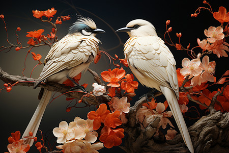 传统花鸟刺绣艺术背景图片