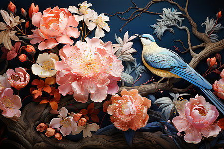 中国艺术花鸟刺绣插图图片