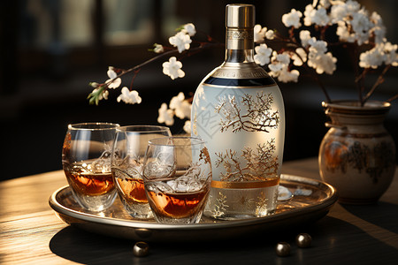 中式雕花花纹复古的中式酒瓶背景