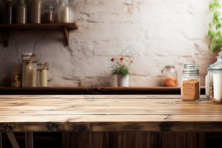 实木板厨房简约复古的木质厨房桌面背景