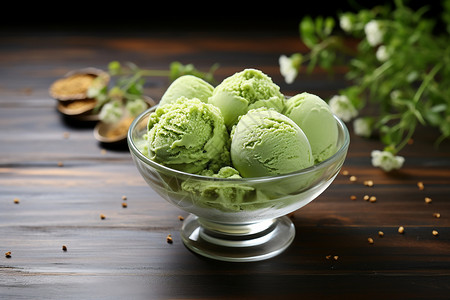 美味的抹茶冰淇淋背景图片