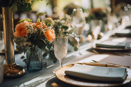 婚宴上浪漫的餐桌装饰图片