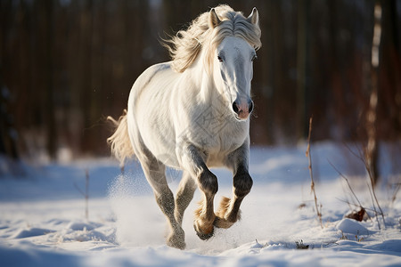 雪地中奔跑的白马背景图片