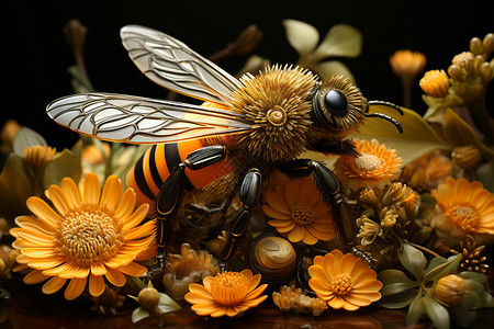 大自然中采蜜的蜜蜂图片