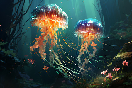 水中梦幻的水母图片