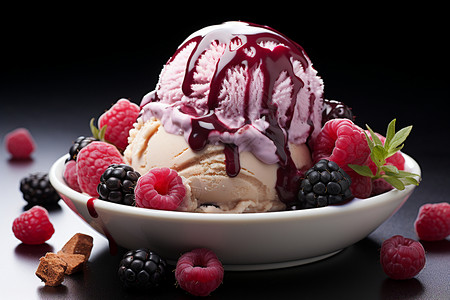 盘子里的冰淇淋冰球高清图片