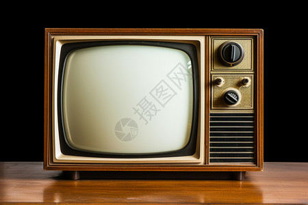 复古电视桌面上的木质老式电视背景