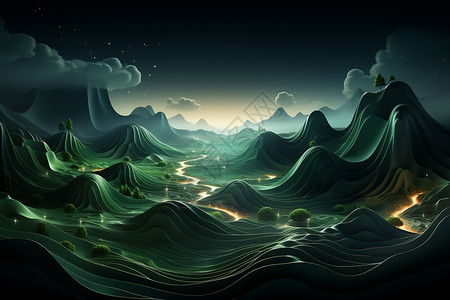 抽象的绿色波浪壁纸背景图片