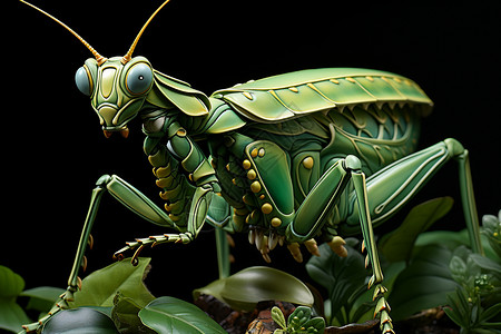机械螳螂立体的绿色野生螳螂背景