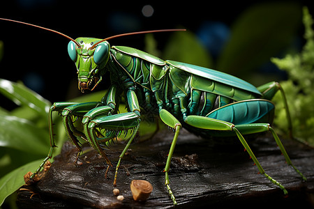 树林中的绿色螳螂图片