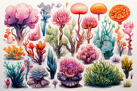 品种多样的珊瑚拼贴图背景图片