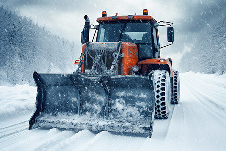 冬季雪中工作的铲雪车背景图片