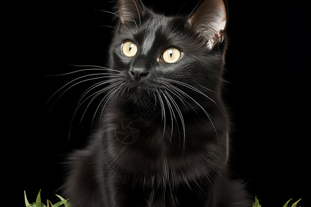 机警的黑色宠物猫图片