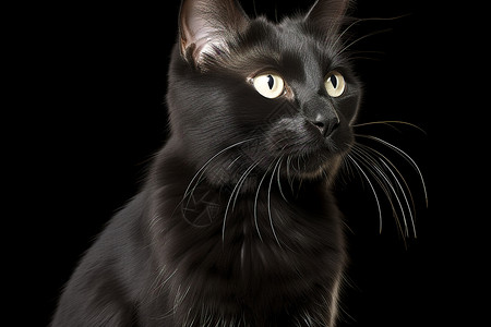 端坐的黑色宠物猫图片