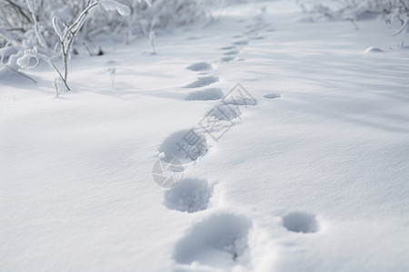 洁白雪地中的脚印图片