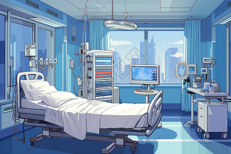 护理床宁静的医院护理病房插画